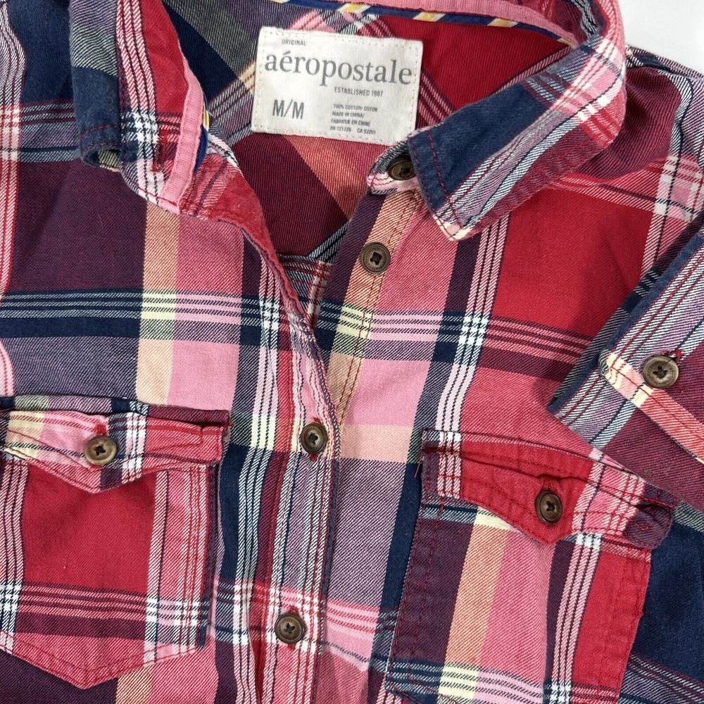 Aeropostale Women's Medium Flannel Shirt Red‎ Button Up Long Sleeve - Picture 1 of 8